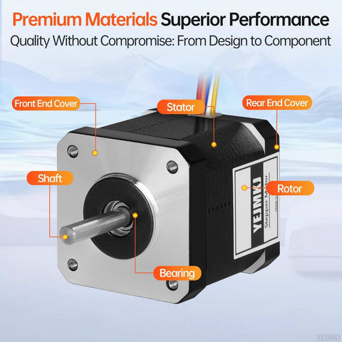 Front view of NEMA 17 dual-shaft stepper motor with silver faceplate and exposed shaft