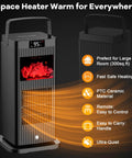 Infrared Sensor Space Heater With Realistic Fireplace Flame Effect 1500W Ceramic Oscillating Heater features and benefits