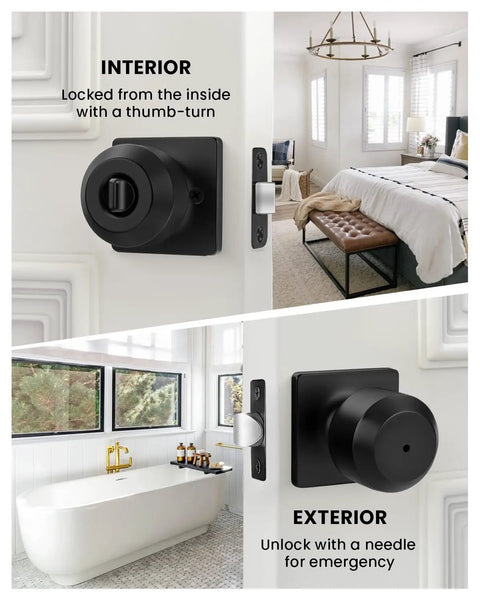 Six Pack Matte Black Interior Door Knobs With Privacy Function For Bedroom Or Bathroom showcasing dual locking sides