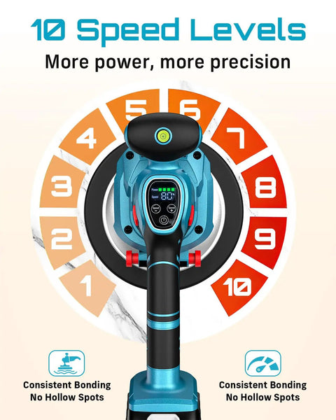 Front view of a Tile Vibration Tool With 145mm Suction Cup, 10 Speed Vibration Leveler For Laying Floor And Wall Tiles showing speed levels.