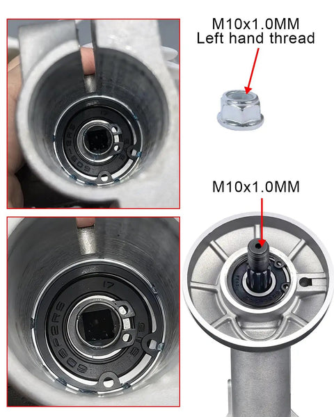 Close-up of All In One Trimmer Gear Head Replacement Kit showing internal components and left-hand thread details.