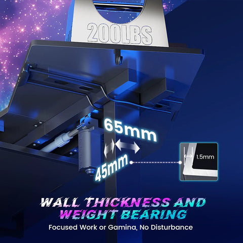 Underside of 79 Inch Electric Standing Gaming Desk With Drawers And LED Lights Height Adjustable Computer Desk