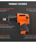 Knuckle Saving Half Inch Air Impact Wrench Generating 880 Ft Lbs Of Raw Torque At 7500 Rpm On An Ultra Light Aluminum Frame showing features.