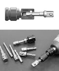 Impact Socket Adapter Set For Drill 1/4 3/8 1/2 Inch, Pro Grade Nut Socket Driver Adapters With Holder And Ratchet Wrench, Converts Any Drill Or Impact Driver Into A Fast Nut Driver For Hex Screws And Lag Bolts on display with impact driver.