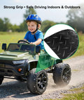 Child driving ride-on car with Real Rubber Tire Upgrade Kit for Power Wheels Kids Ride On Cars on rugged terrain