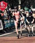 Skater finishing race with Red Magic Hardcore 2.0 Inline Speed Wheel For Road Skating 125mm Aluminum Hub X Firm Single Wheel