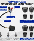 DASBET Turbo System Leakage Tester Kit with 4 adapter pairs 1-3/8 in to 3-1/2 in, gauge and hose