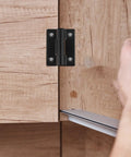 Four Pack Adjustable Torque Stop Positioning Hinges For Cabinet Doors Stainless Steel shown installed on wooden cabinet