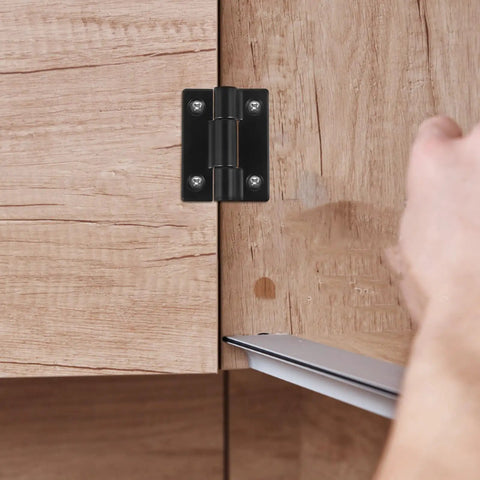 Four Pack Adjustable Torque Stop Positioning Hinges For Cabinet Doors Stainless Steel shown installed on wooden cabinet