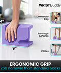 High Density Yoga Blocks Pair Ergonomic Wrist Support Hand Shaped Non Slip Surface 9x6 inch EVA foam block for yoga use.