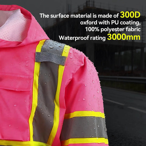 Close-up of Women Hi Vis Safety Jacket With Hood Built For Work, Waterproof Winter Coat With Reflective Strips, Pink