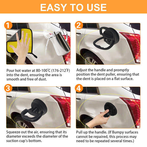Step by step guide to use 3 Pack Car Dent Puller Kit With 7 In 1 Suction Cup System For Dents On Cars Pro Grade Dent Removal Tool