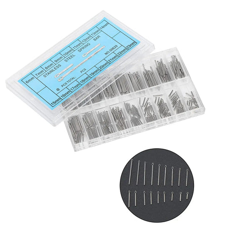 Stainless Steel Watch Link Pins Kit 2-Pack Cotter Spring Bars Set For 6 To 23mm Bands, 18 Sizes With 360 Pieces, DIY Repair, Easy Strap Fix For Daily Watch Band Maintenance. Assorted pins in organizer box.