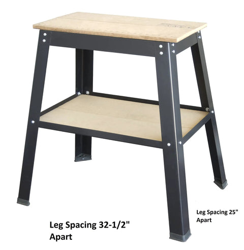 Heavy Duty Tool Table With Steel Frame For Workshop, 31 Inch Height, 500 Pound Capacity, MDF Top 14 By 25 Inches in side view