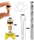 Gas Can Vent Caps Three Pack Universal Vent Kit For Fuel Tanks And Water Jugs featuring brass caps, drill bit, wrench, and gauge