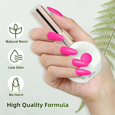 Hand holding 12ml Nail Gel Kit With UV Gel Polish Colors Long Lasting, Salon Quality for DIY at home, glossy finish, natural resin formula