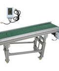 Inclined PVC Conveyor Belt System with aluminum frame, motorized drive, 59 inch length, and control panel visible