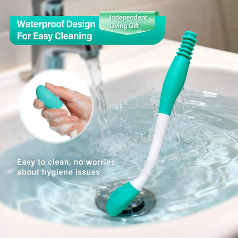 Long Reach Toilet Wiping Aid With Bottom Buddy in water, ergonomic handle, independent bathroom assist tool