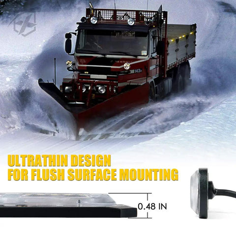 Beef Up Your Ride Ultra Thin Surface Mount Strobe Lights Kit showing ultrathin 0.48in design on a truck in snow