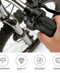 Person using 7 Speed Bike Shifter Twist Grip Lever Thumb Gear Shifter for Mountain and Folding Bikes, Aluminum Alloy.