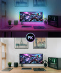 Two Pack RGB Under Monitor Lights With 353 Color Modes And Remote Control For PC Gaming Setup illuminating desk setup