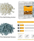 140-Piece Wall Anchor Screw Kit With Self-Tapping Plastic Drywall Anchors, open storage box with screws and anchors