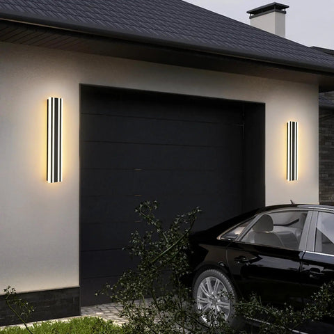 23.6 Inch Modern Outdoor Wall Sconce With 12W LED Black Exterior Light Fixture Frosted White Acrylic Porch Patio Waterproof IP65 For Garage Front Door Garden Tough As Nails next to garage.