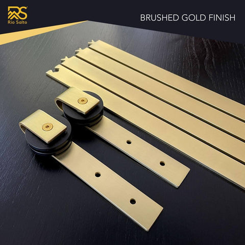 Gold Mini Barn Door Hardware Kit 6 Ft With Handles For Double Door Cabinets And Furniture 72 Inch Sliding Track System