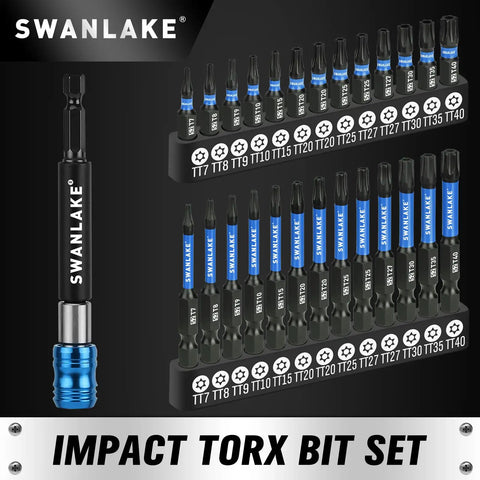 Heavy Duty Impact Torx Bit Set 27-Piece With 1 In And 2 In Tamper Proof Security Bits Magnetic Driver Bits CNC Machined Tips S2 Steel