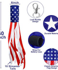 Pair Of 60 Inch American Flag Windsocks With Red White Blue LED Lights For Outdoors Patriotic Fourth Of July Memorial Day Decor