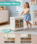 One Inch Tiny Caster Wheels Set Four Heavy Duty Swivel Plate Casters With Brakes on storage cart in child's room.