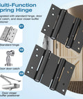 Ranbo 4-inch heavy-duty 304 stainless steel double spring hinge pair with integrated tension adjustment; black finish (2 hinges)