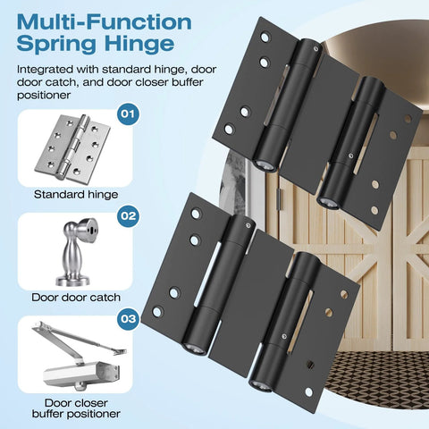 Ranbo 4-inch heavy-duty 304 stainless steel double spring hinge pair with integrated tension adjustment; black finish (2 hinges)