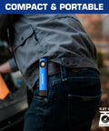 Rechargeable Pocket Flashlight With Dual Led And Cob, Uv Light, 600 Lumens, clipped to pocket for garage use