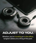Mini And Max Earbud And Cable Winder Organizer 2 Pack with adjustable fits on black background