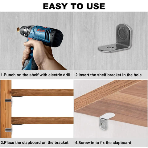 Easy installation steps for No Sweat 100 Pack Cabinet Shelf Pins With Cushioned Sleeves And Adjustable L Shaped Pegs For Kitchen Bookcase Furniture Fixes And Quick Room Organization Hacks In Silver.