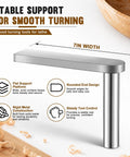 Solid As A Rock Seven Inch Stainless Steel Wood Lathe Tool Rest for Bowl Hollowing, showing 7in width and rounded design.
