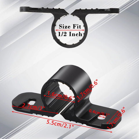 OwnMy 1/2-inch pipe clamp, black plastic suspension bracket for PEX, copper, and CPVC pipes.