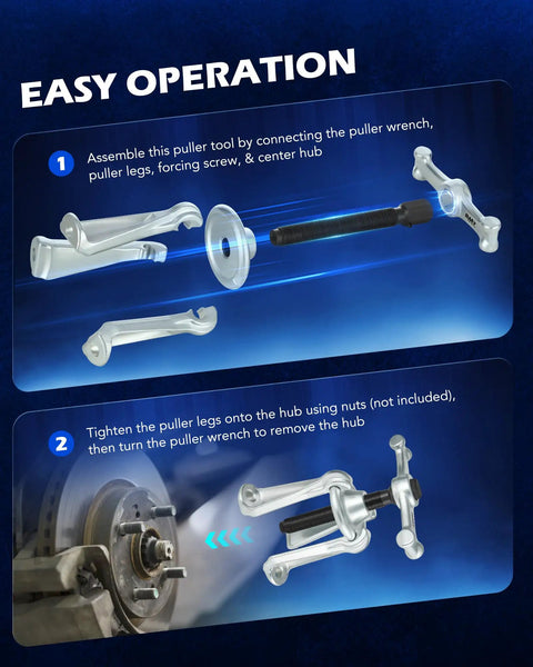 Universal Hub Puller Tool With Adjustable Legs For 7.6 Inch Bolt Circle assembly instructions diagram