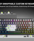 Top Notch 75 Percent Wireless Mechanical Keyboard Featuring Gasket Mount Build Hot Swappable Switches with RGB backlighting and keycap details.