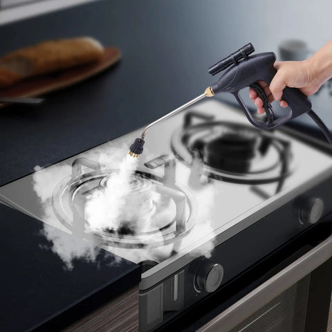 Dude This 1700W Steam Cleaner Is A Total Beast And Perfect For Deep House Cleaning. Handheld unit cleaning gas stove with steam.