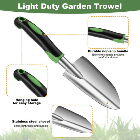 10 Piece Go To Garden Trowel Set With Heavy Duty Hand Shovels Soft TPR Handles Mini Spade For Digging Planting Transplanting