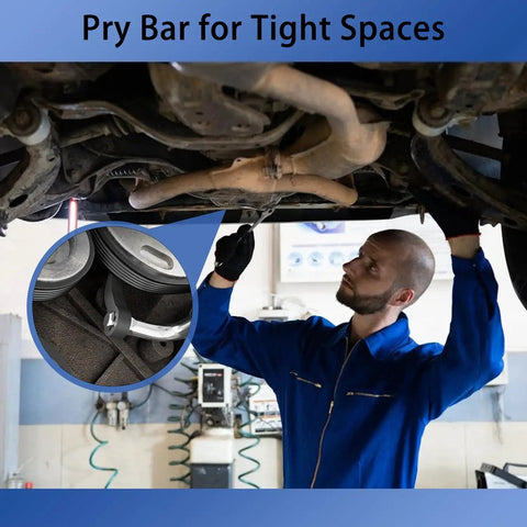 Mechanic using Pry Bar Wrench Adapter for 1/2 Inch Drive under car, tight space auto repair, heavy duty 1045 carbon steel construction