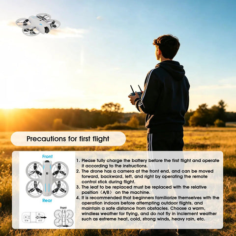 Beginner flying 4K Camera Drone For Beginners With Altitude Hold And One Key Takeoff Landing Auto Follow, user outdoors