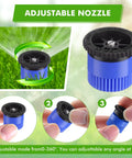 16 Piece Top Shelf Blue Lawn Sprinkler Head Replacement Kit With 15 Van Slick Swivel Nozzles Rotating Seamlessly From 0 To 360 Degrees adjustable nozzle for precise watering.
