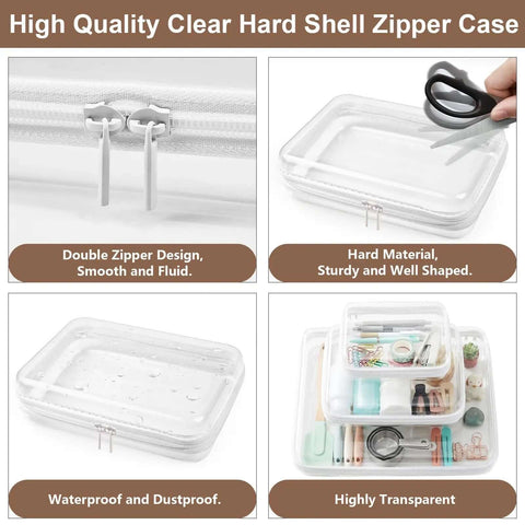 Sleek Badass Clear Hard Shell Zipper Storage Cases 3 Pack showing double zipper design and waterproof feature.