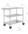 Heavy Duty Metal Rolling Utility Cart With 3 Adjustable Steel Shelves And Handy Handle Bar, NSF Commercial Grade, 500 Lb Capacity, Perfect For Restaurant, Garage, Warehouse, Kitchen, Or Office, 36 Inch Wide, 3-shelf steel cart with casters