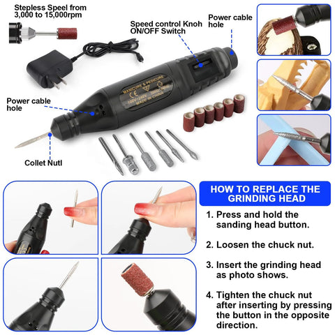Front view of 135-piece 3D printer tools and accessories kit with black handheld rotary tool and assorted bits