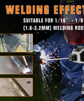 Portable Handheld Arc Welder Gun With IGBT Inverter in action, showing welding effects with 1/16 to 1/8 inch welding rods