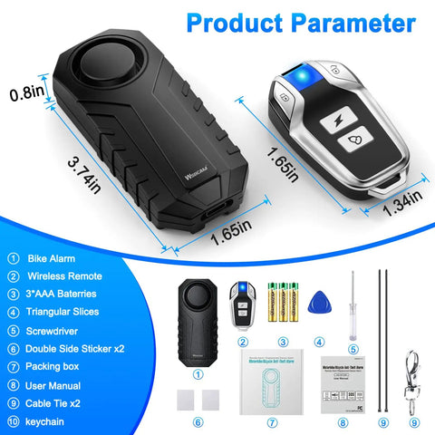 Ridiculously Loud 113dB Vibration Anti Theft Alarm With Remote For Electric Bikes Motorcycles Golf Carts Trailers And More Waterproof Home Security Sensor For Doors Mailboxes And Garage, black alarm and remote